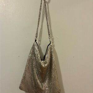 Zara Metallic Silver Shoulder Bag